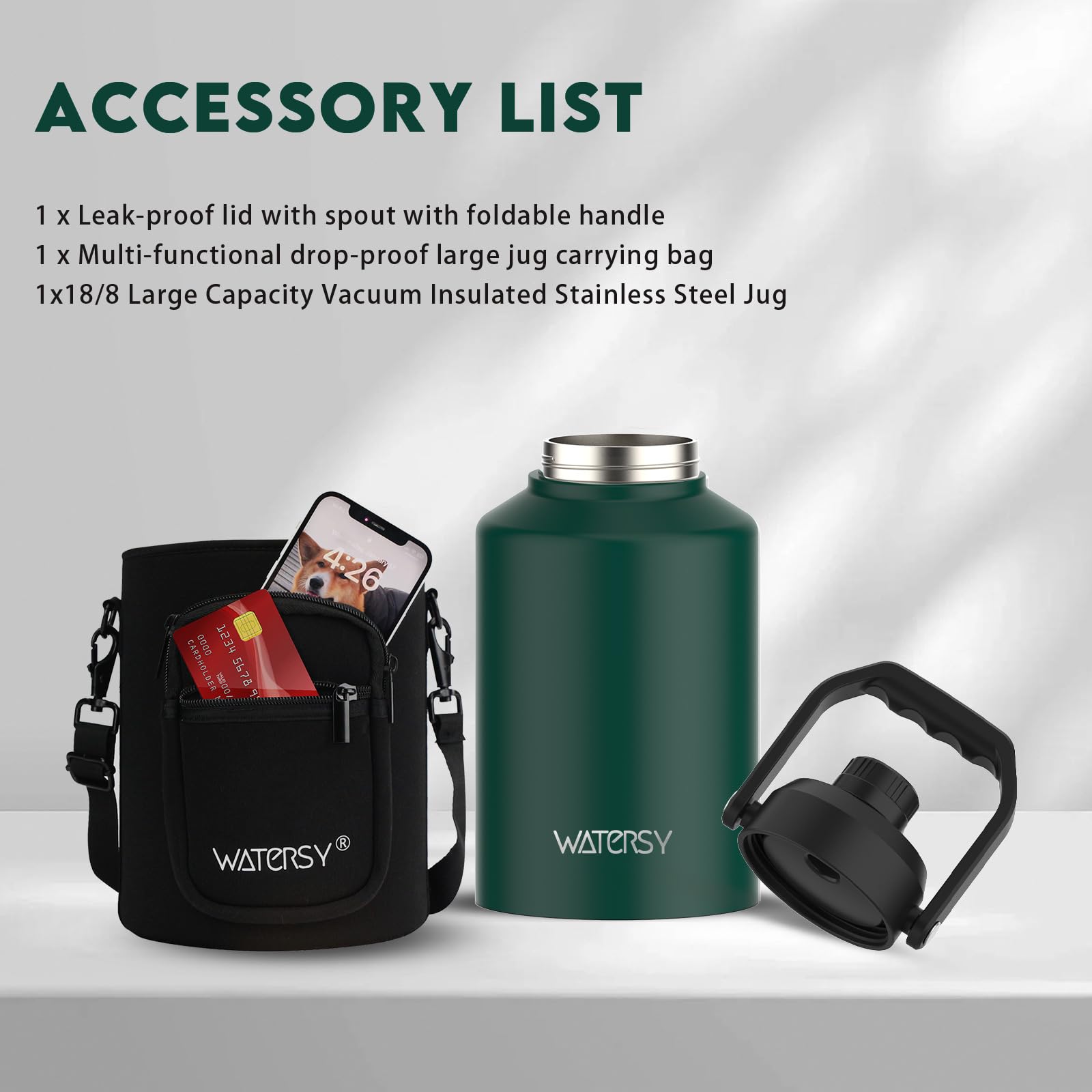 Watersy acabado verde oscuro atractivo para uso diario al aire libre.