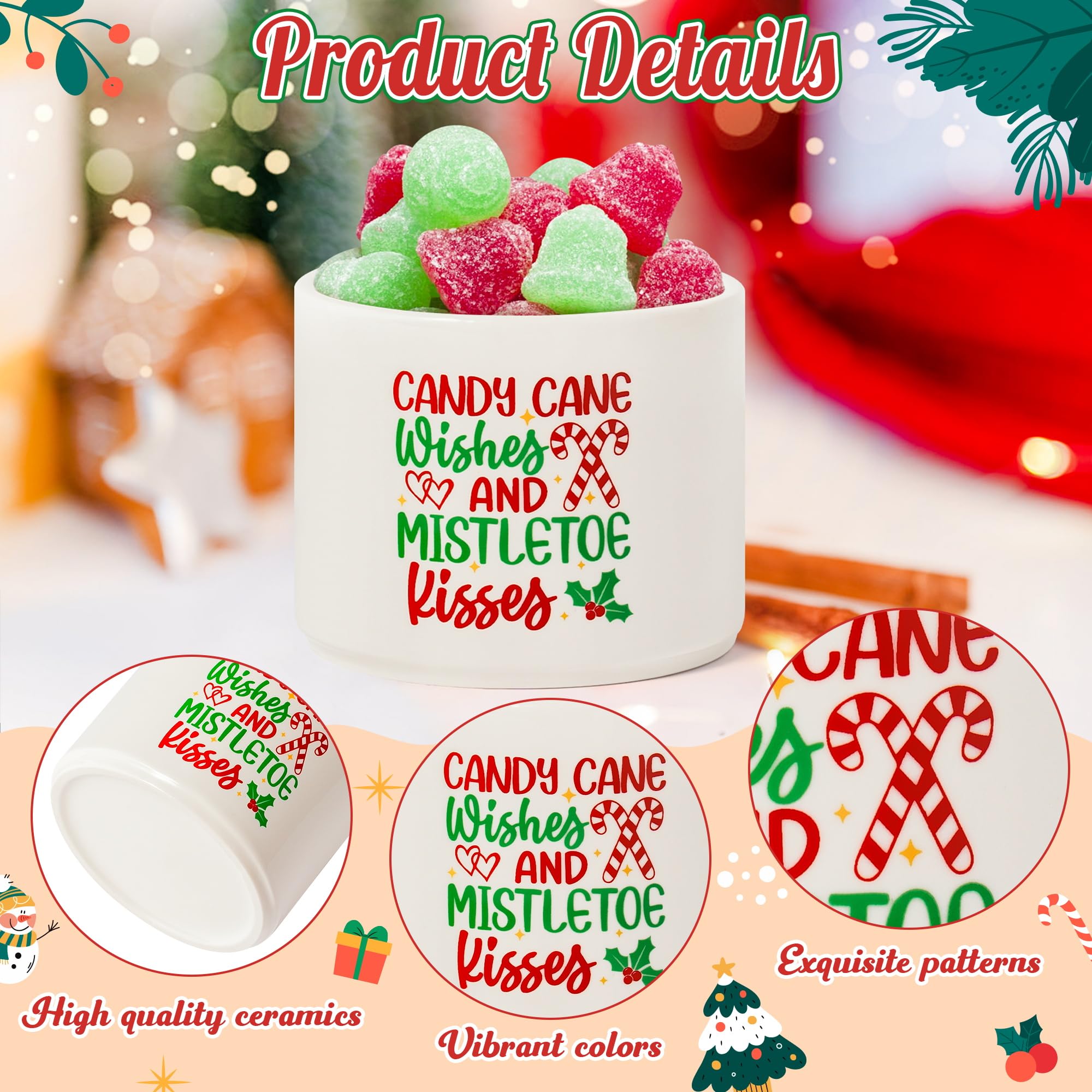 WATINC tazón navidad cerámico mini, diseño bastón de caramelo para repisas.