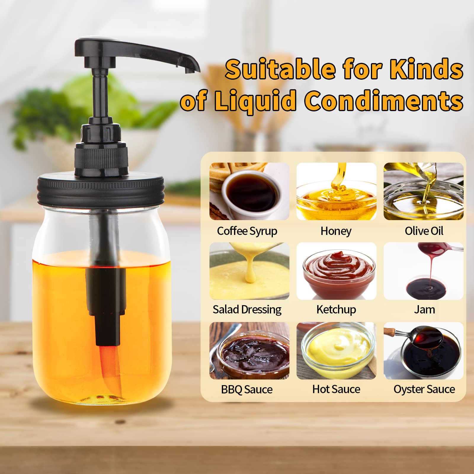 Watsango bomba dispensadora para condimentos múltiples en tarro Mason, ideal para cafeterías.