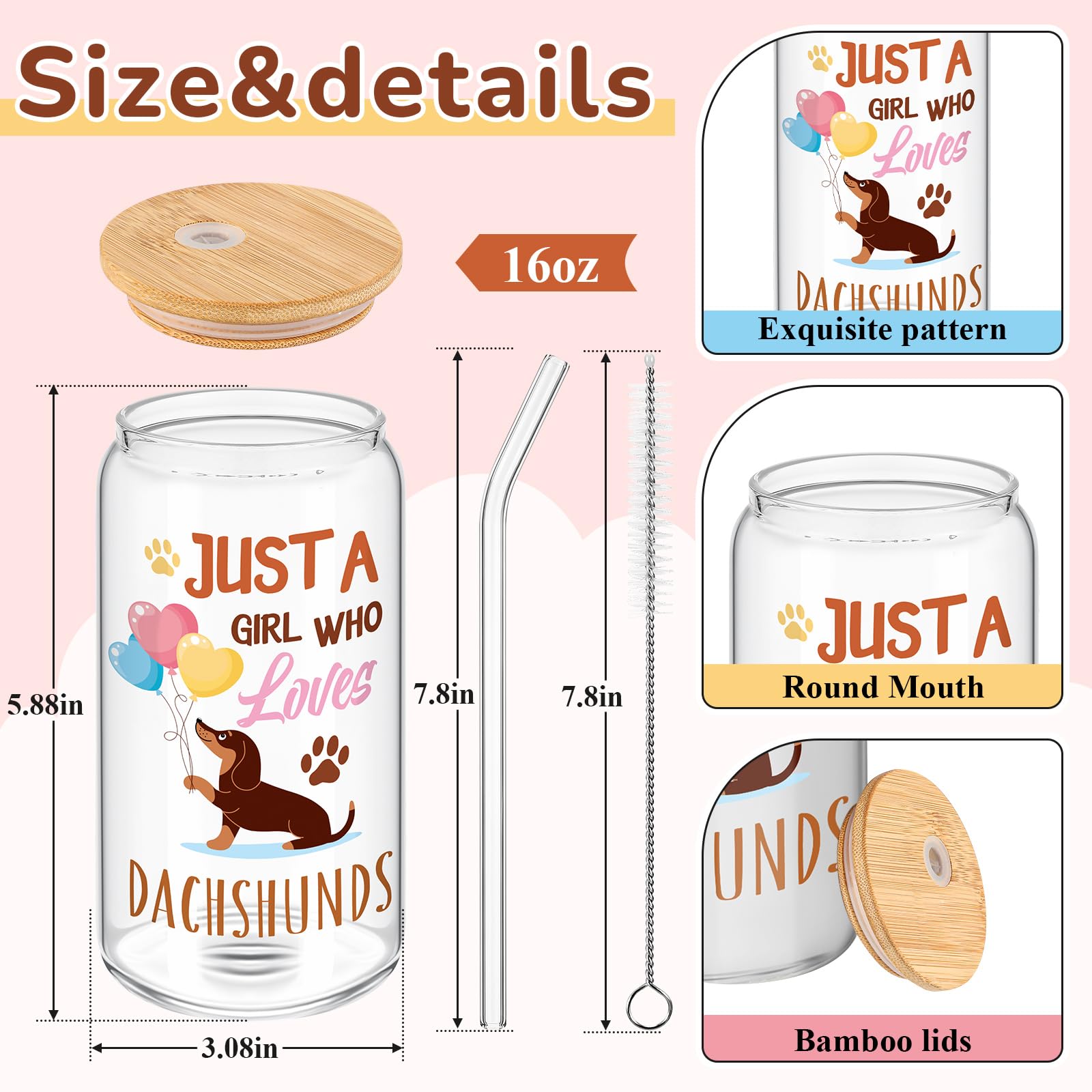 Detalle del diseño dachshund en vaso de vidrio para beber con estilo.