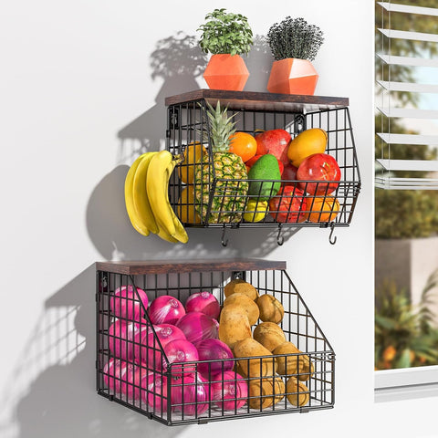 Cesta de alambre Wawocs para pared, perfecta para frutas y verduras con buena ventilación.
