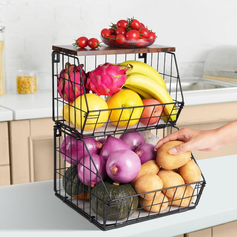 Wawocs cestas dos niveles montadas en pared para ahorrar espacio y organizar la cocina