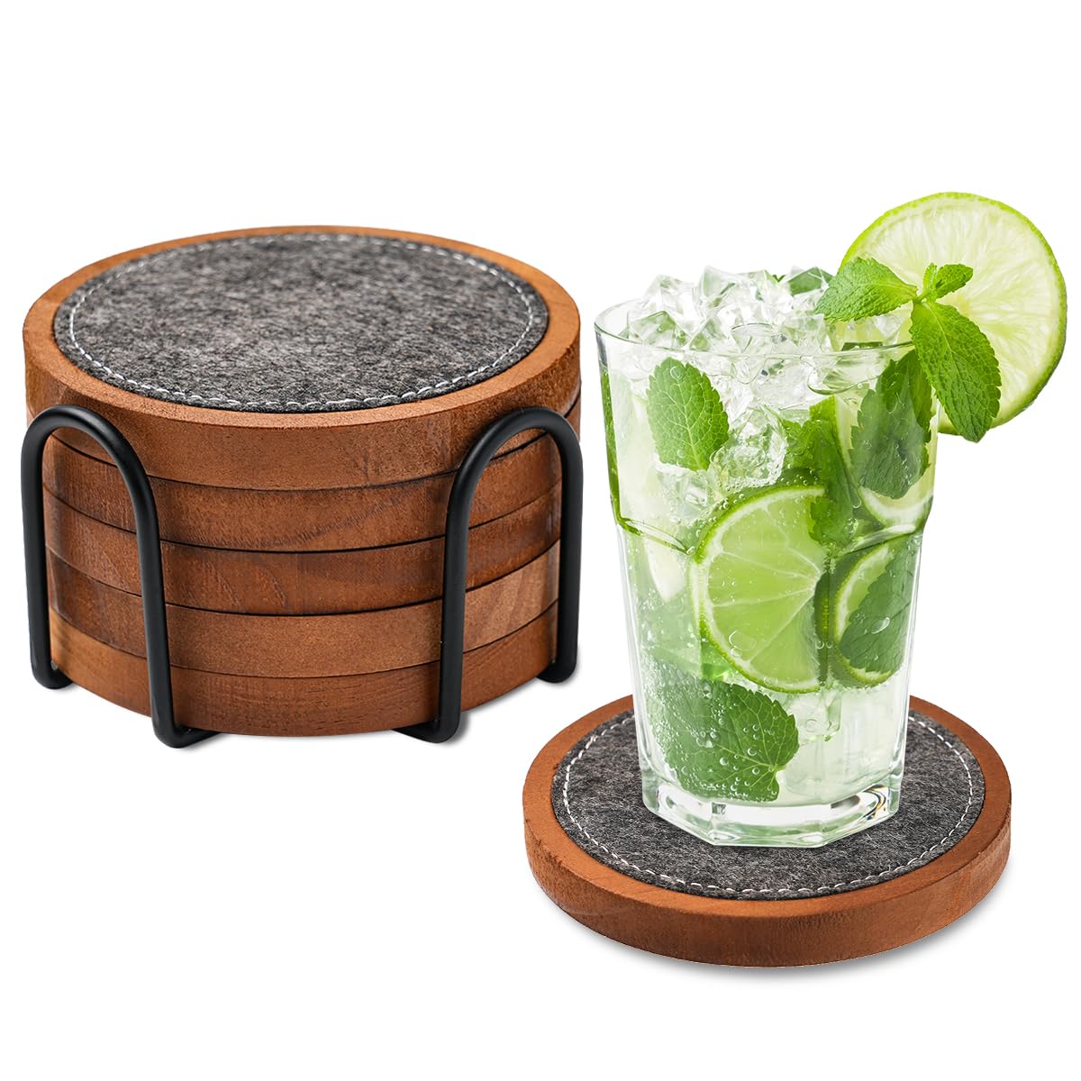 WAYIFON posavasos de madera con fieltro, conjunto de 5 para proteger la mesa