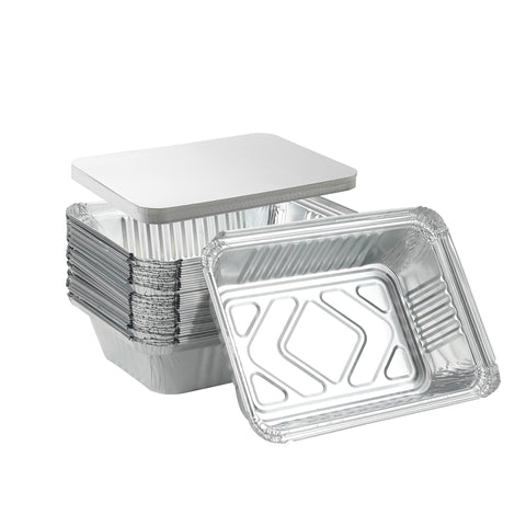 Waytiffer bandejas de aluminio desechables con tapas, tamaño 8.5x6 pulgadas para hornear y servir.