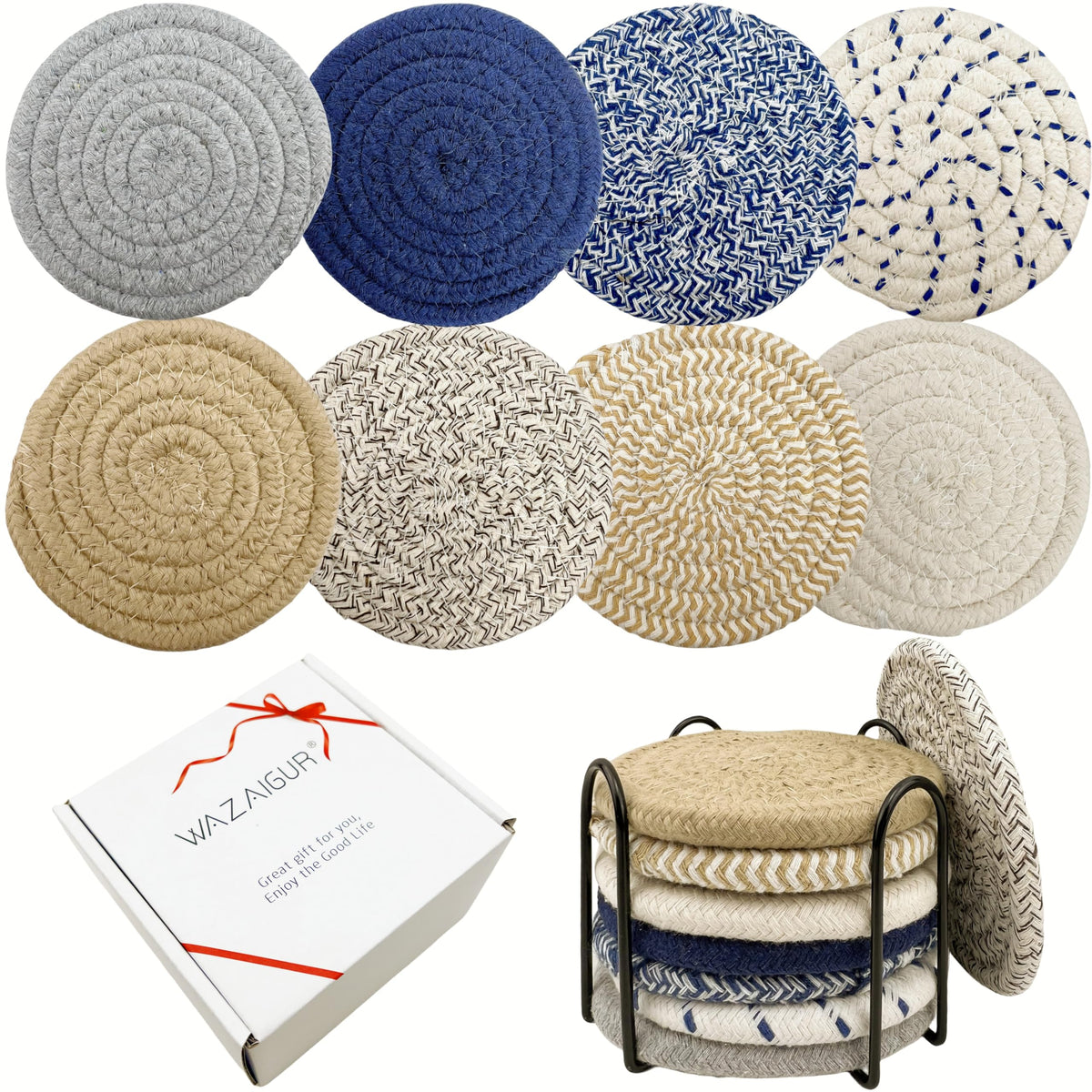 Posavasos de algodón Wazaigur con soporte protegen la mesa y decoran