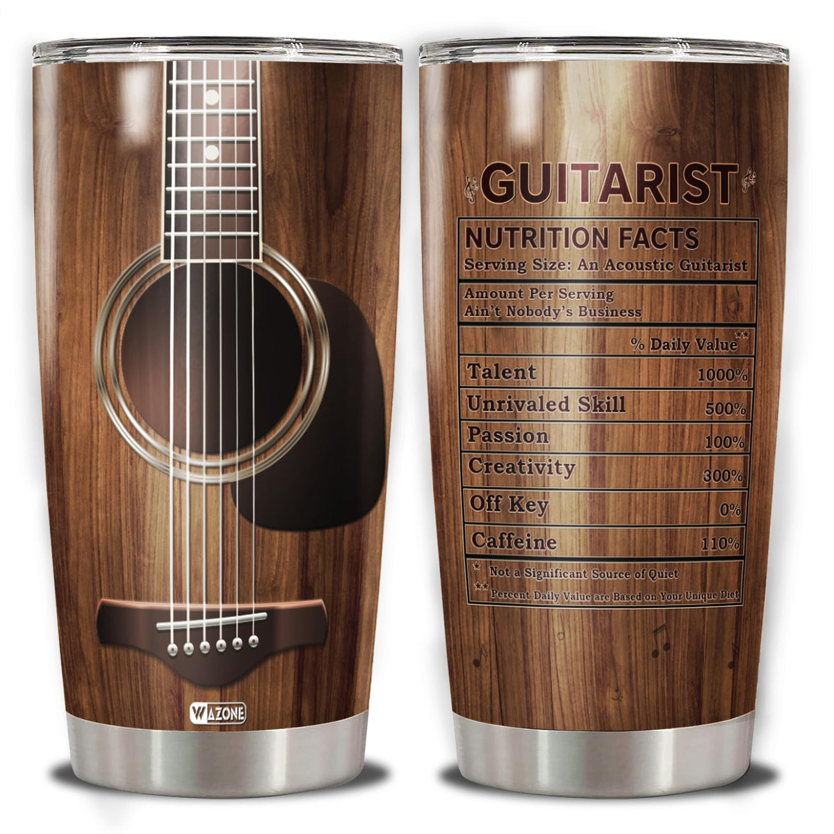 Vaso termo WAZONE con diseño de guitarra, ideal para momentos musicales.