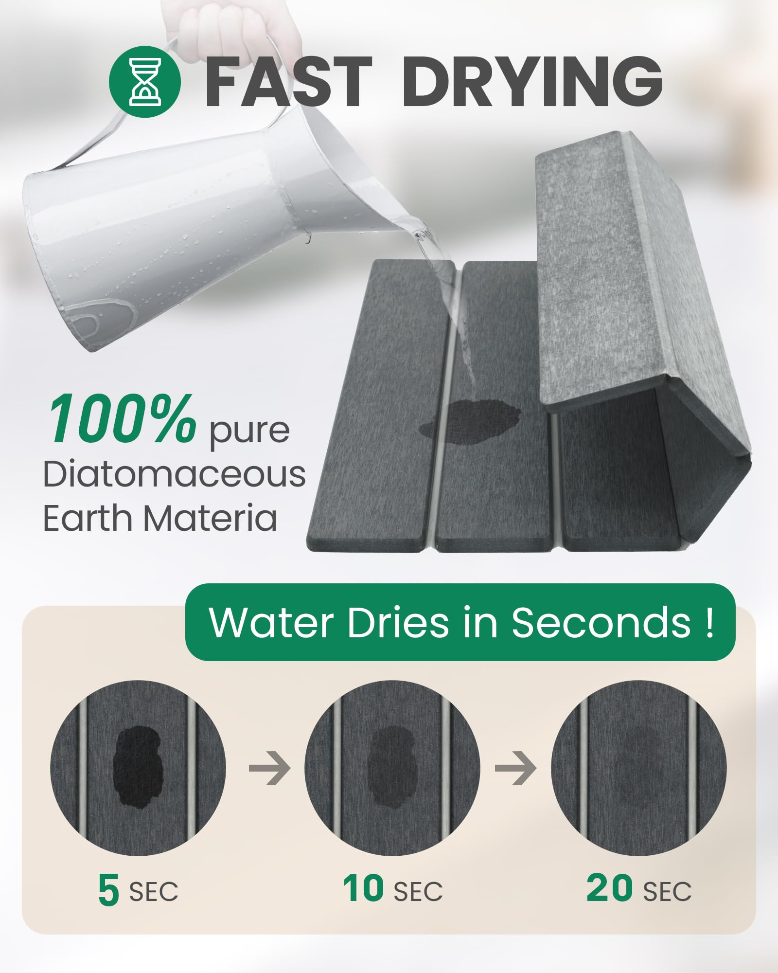 WBahatii piedra de diatomita, absorbente y duradera para secar platos y utensilios.