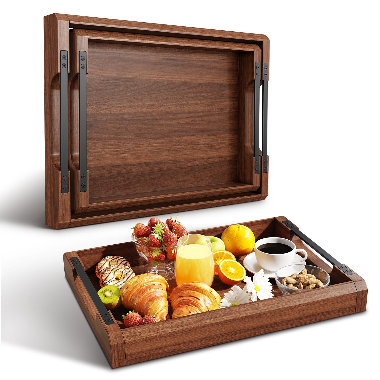WBKATN set de bandejas para otomán de acacia, ideal para servir y organizar.
