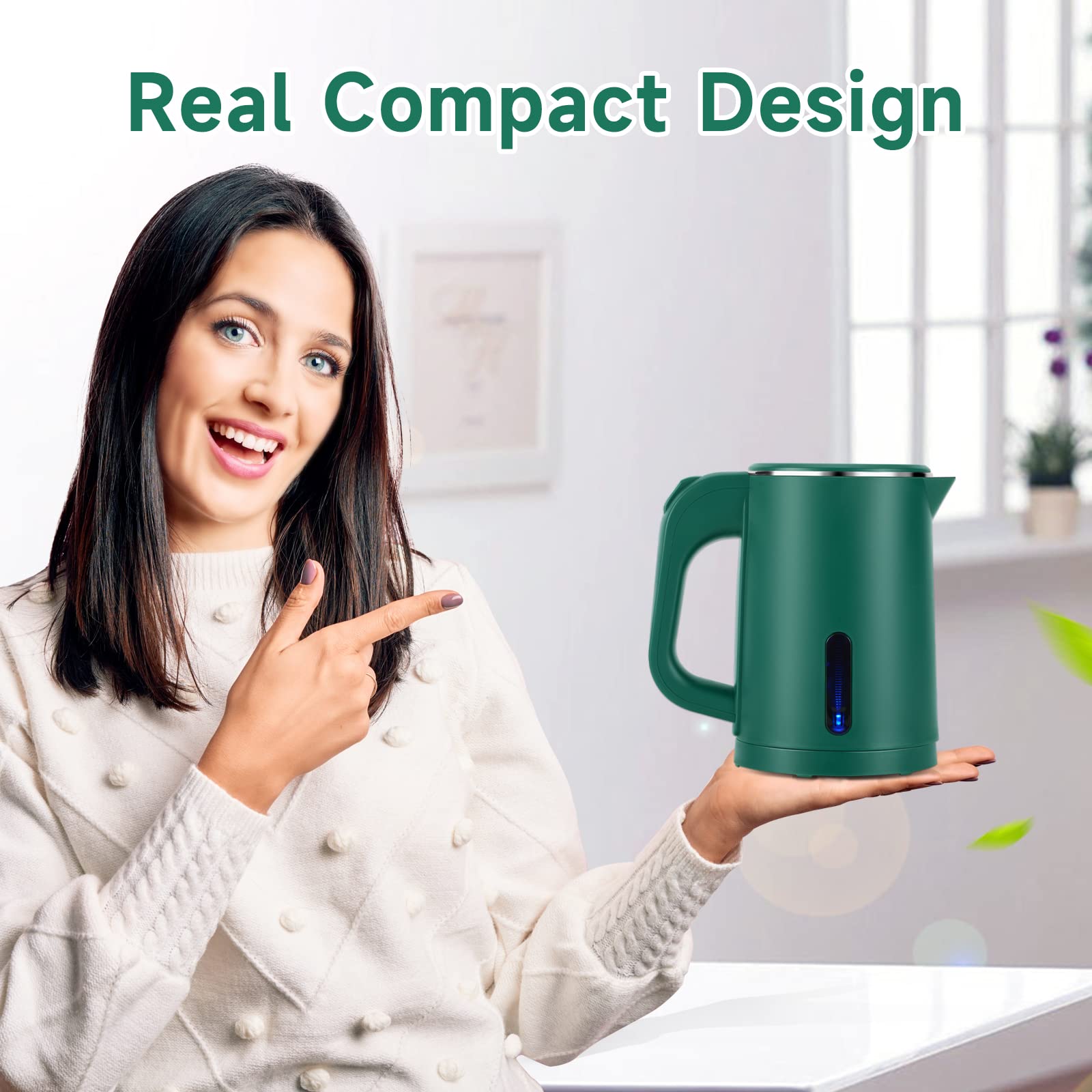 Tetera Wdcme verde, apertura amplia para limpieza fácil.