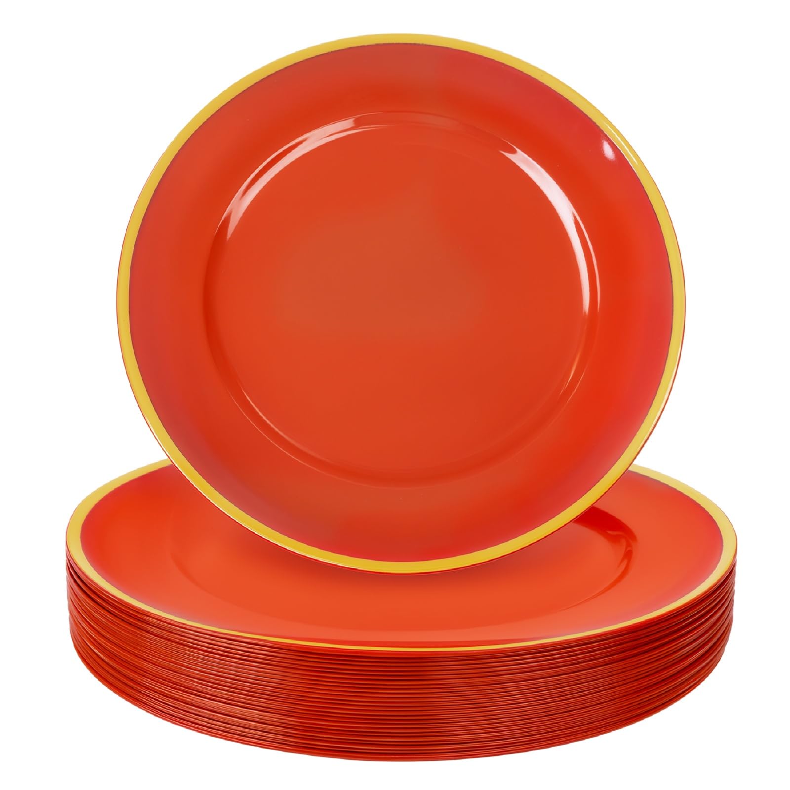 Plato cargador rojo con borde dorado de WDF para mesa elegante.