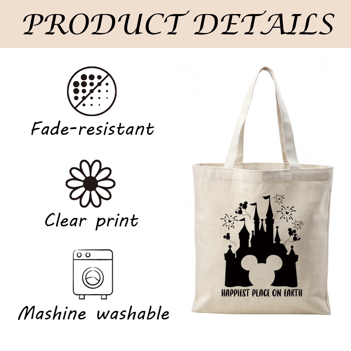 WDSXWH detalle ratón en bolsa tote Castillo Mágico, toque adorable
