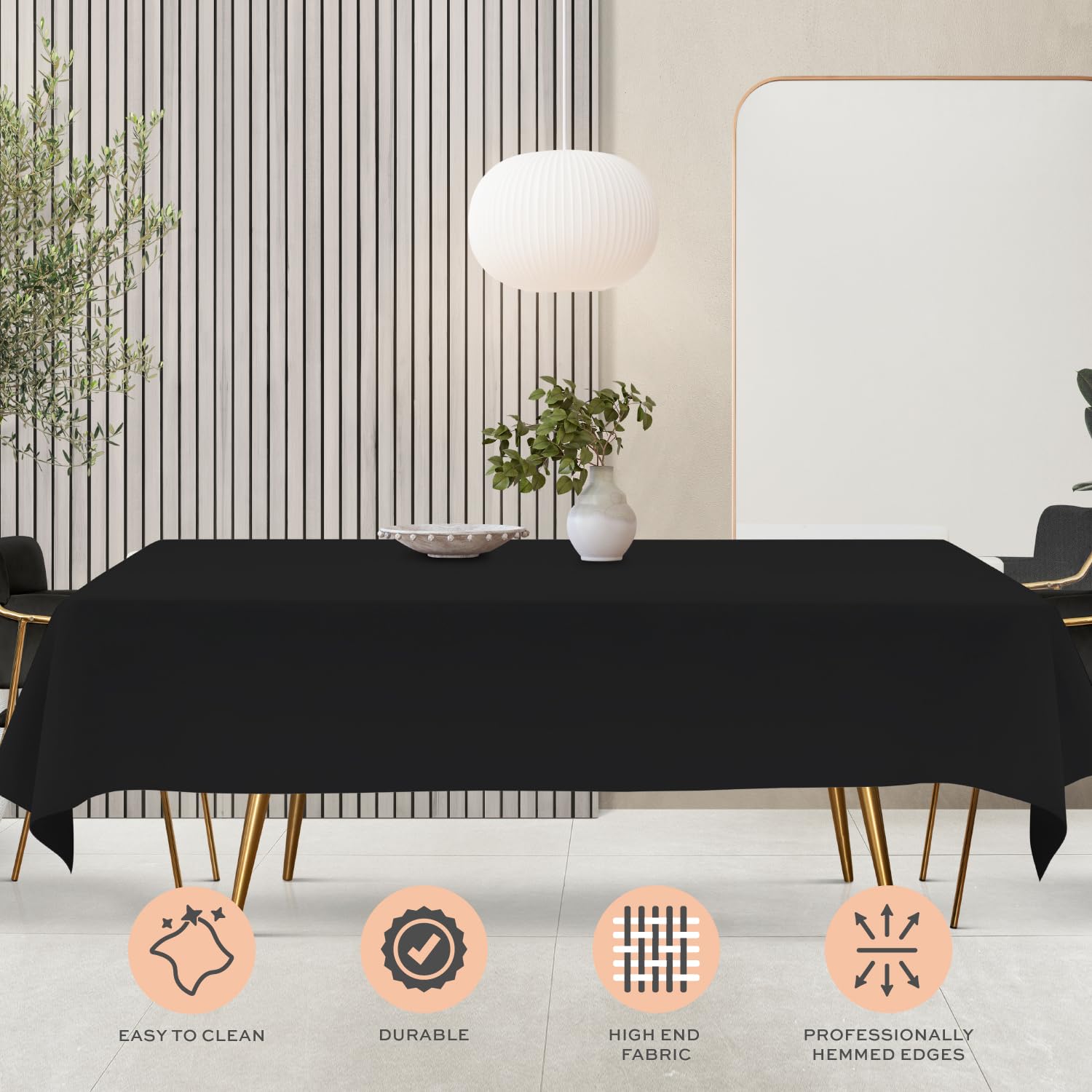 Mantel WEALUXE negro rectangular resistente a manchas, ideal para catering y fiestas