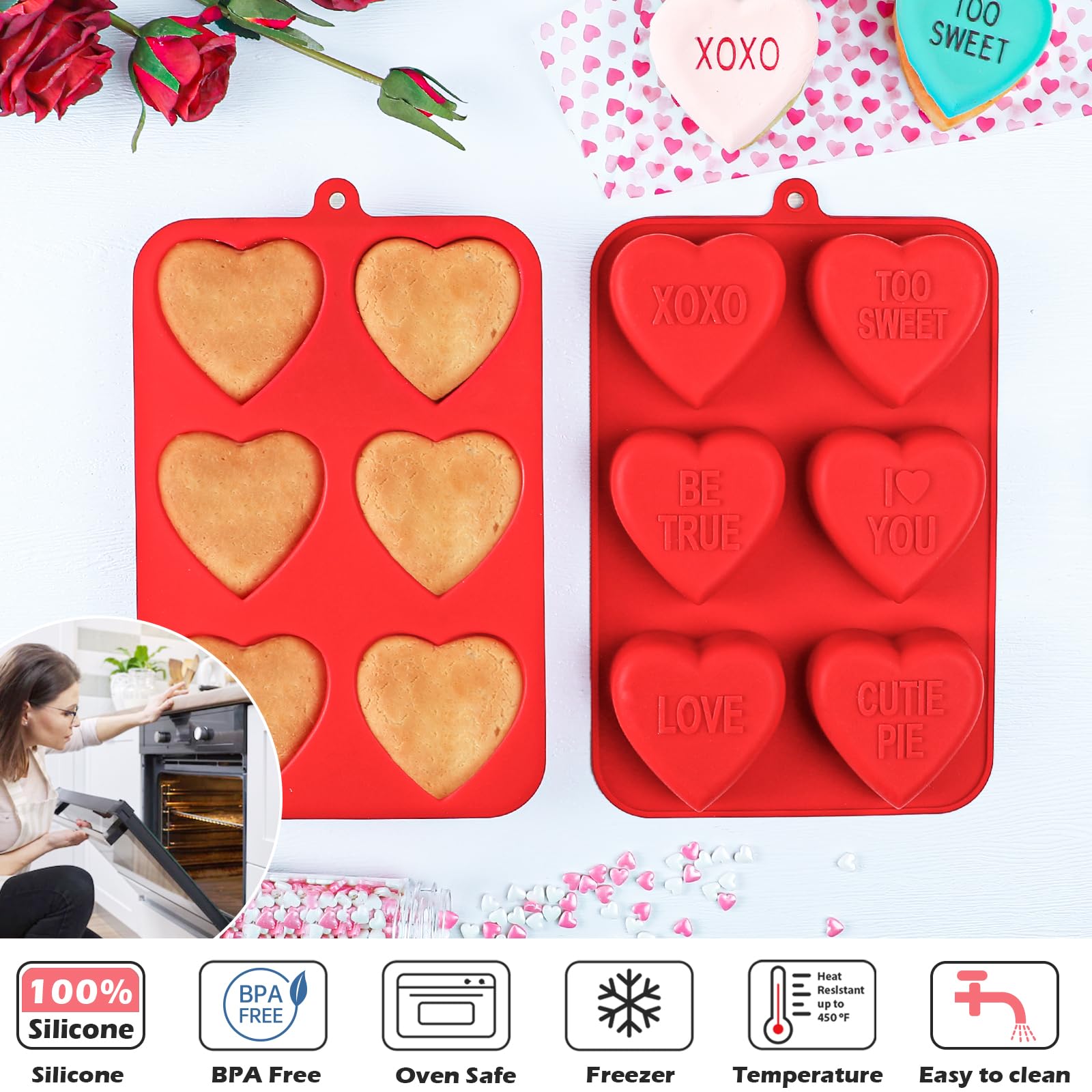 Conjunto Webake de moldes de silicona con corazones para hornear.