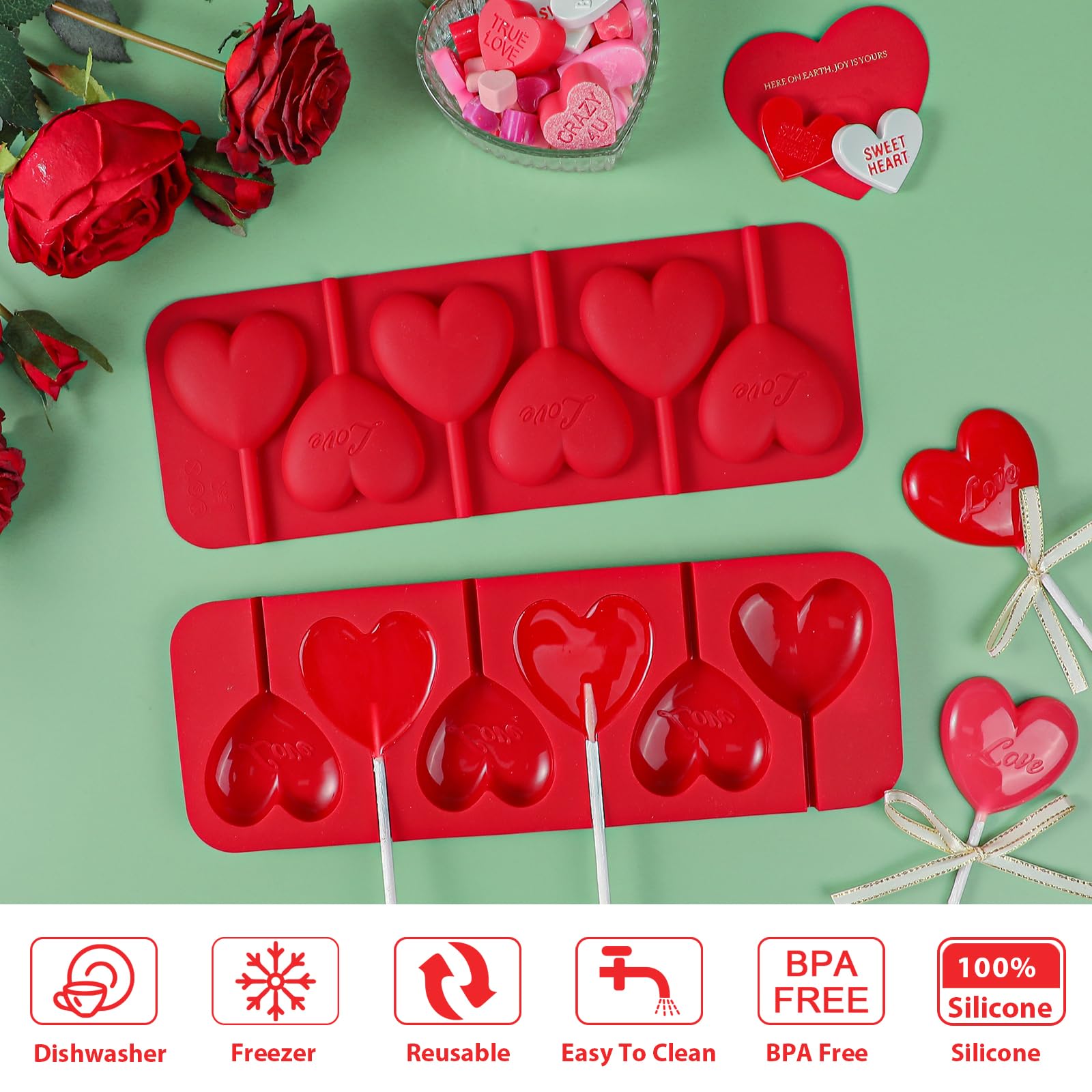 Webake molde corazón para paletas de pastel, ideal para decoraciones románticas.