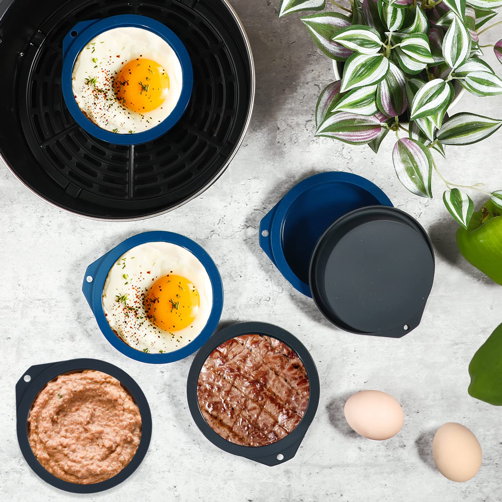 Webake usos creativos del molde silicona para huevos, hamburguesas y pasteles.