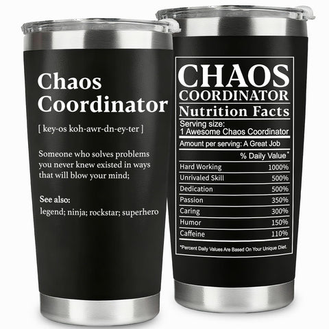 WECACYD Chaos Coordinator Tumbler con impresión frontal, ideal para agradecer en la oficina.