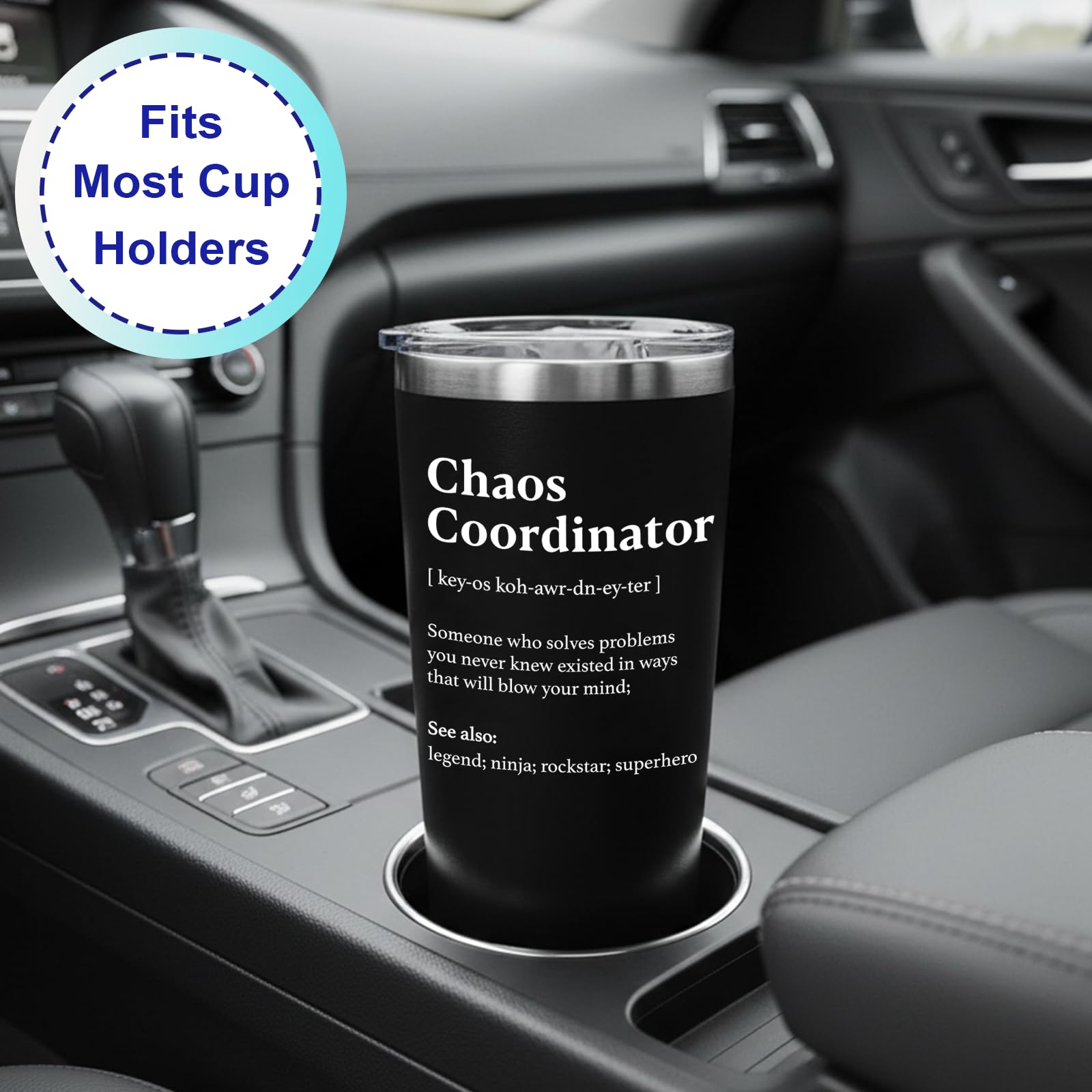 WECACYD Chaos Coordinator Tumbler cabe en la mayoría de portavasos de coche, perfecto para viajes.