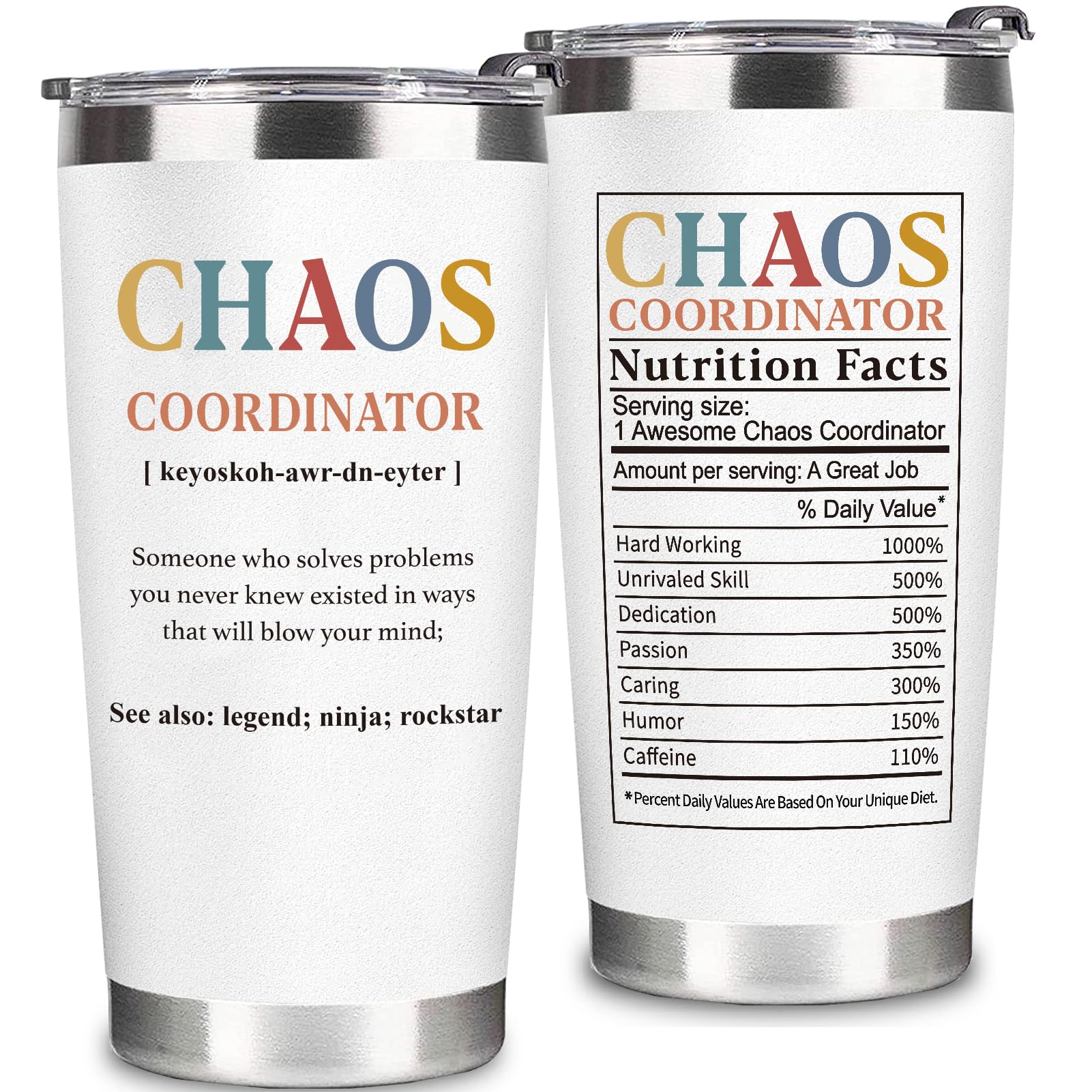 WeCACYD Coordinadora del Caos, vaso térmico blanco con frente legible, regalo ideal.