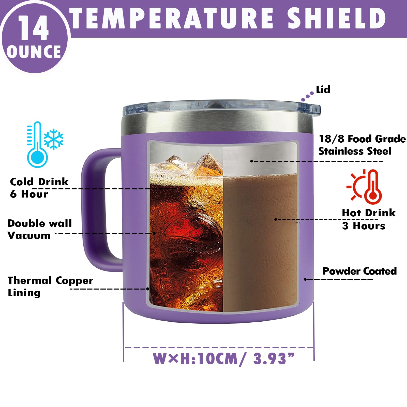 Taza WECACYD de acero inoxidable, doble pared, mantiene temperatura.