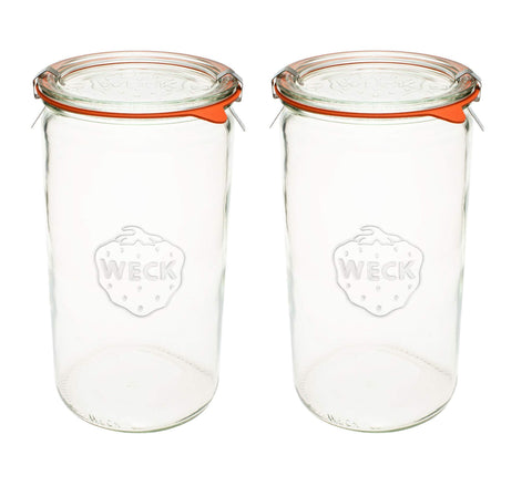 Frascos WECK de vidrio transparentes con cierre hermético para conservar alimentos.