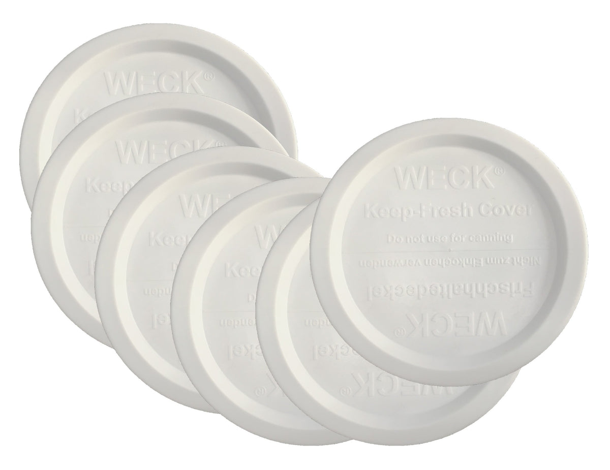 Tapas WECK plásticas con cierre seguro para conservar alimentos.