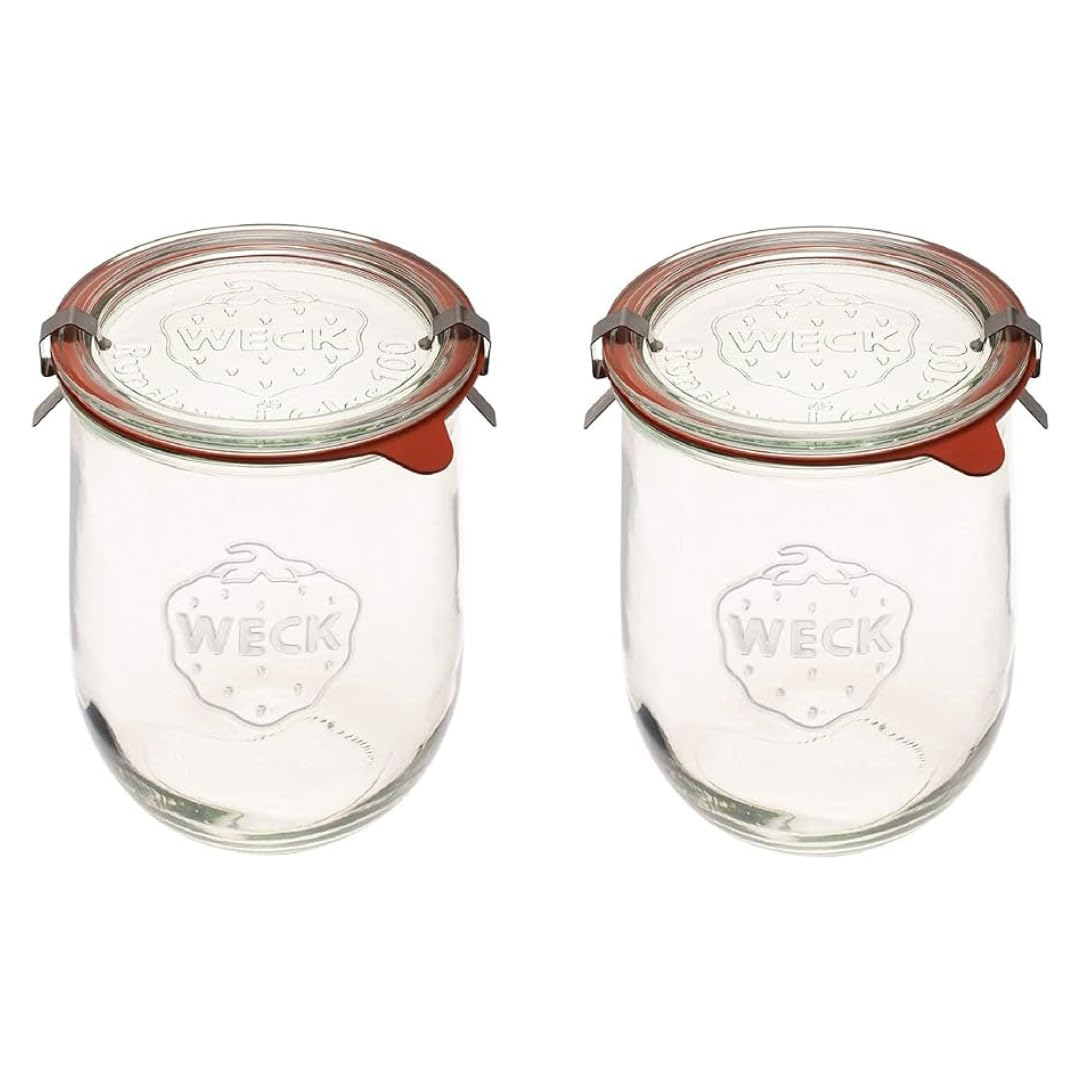 WECK Tulip Jarras de 1 litro, boca ancha, ideales para conservas y almacenamiento seguro.