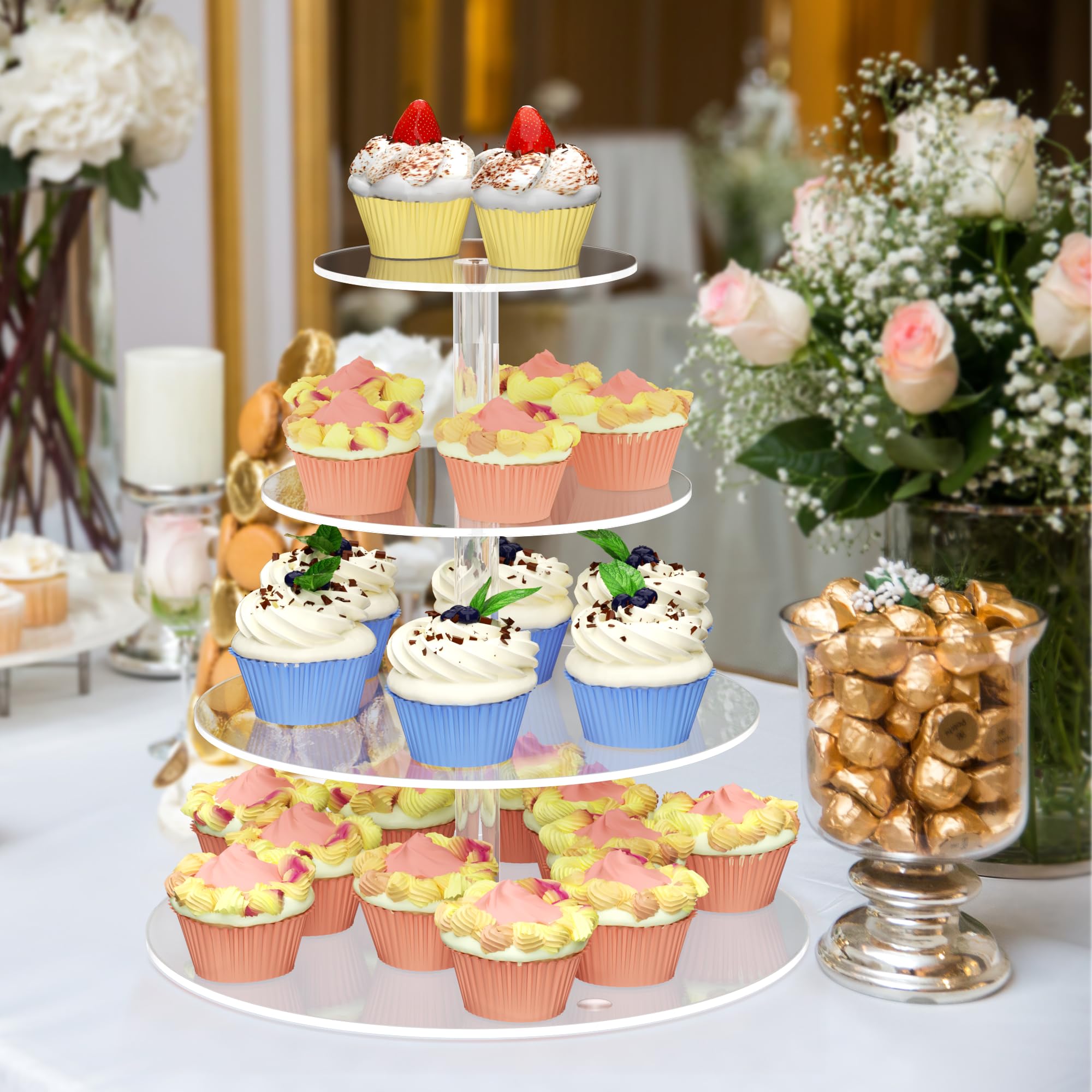 Expositor-postres acrílico WeddingWish transparente para mesas de postres.