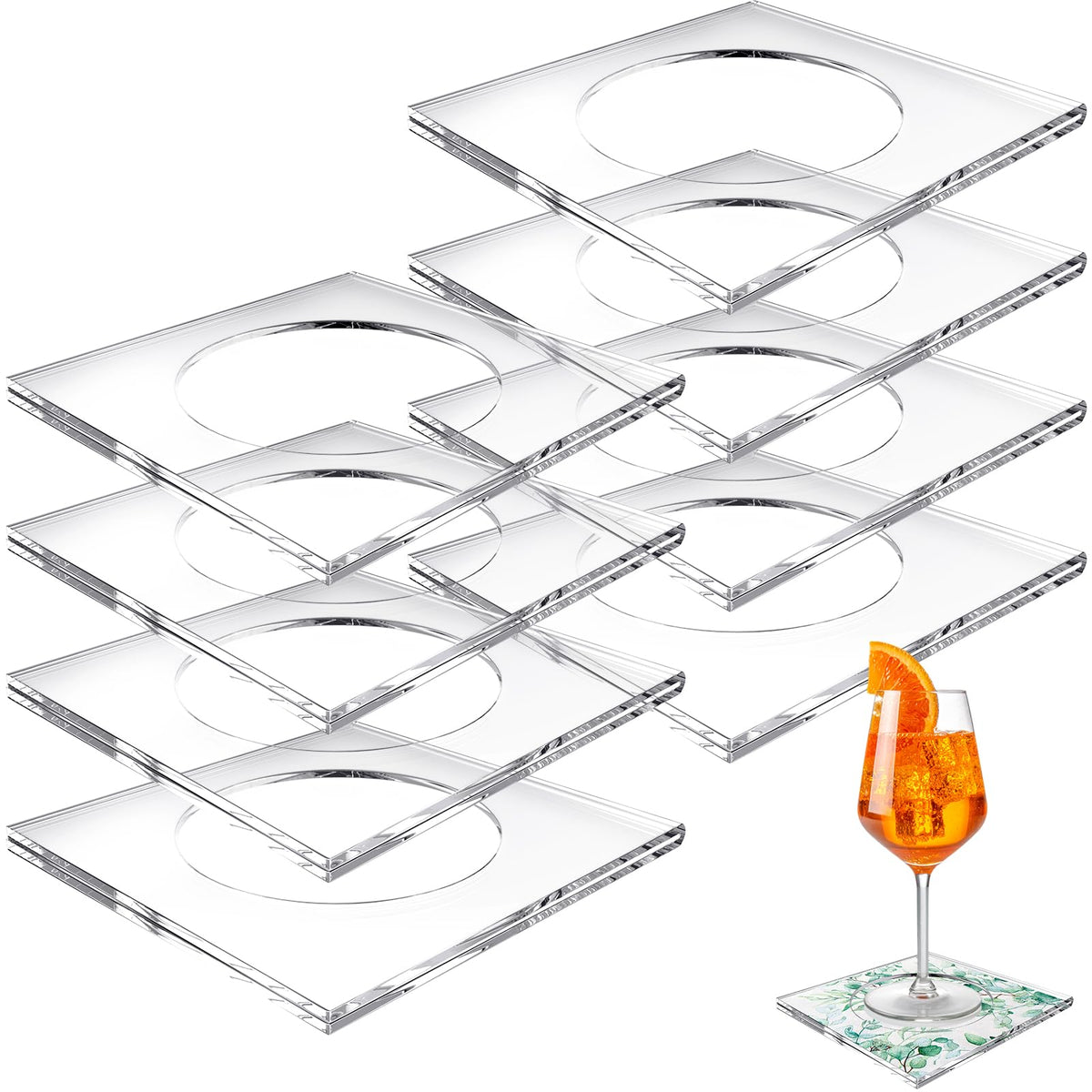 Weecent posavasos acrílicos 8 piezas con porta-servilletas, protege la mesa.