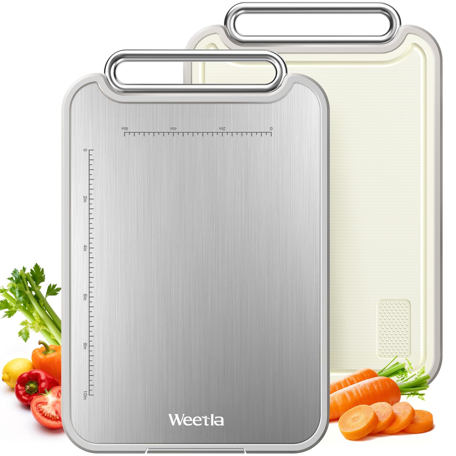 weetla tabla titanio 2 en 1, dos caras, corte limpio para crudo y cocido, beneficio de higiene
