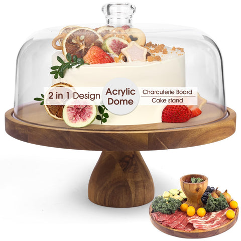WEIFUTCH bandeja de tarta de acacia con tapa exhibe pasteles con estilo
