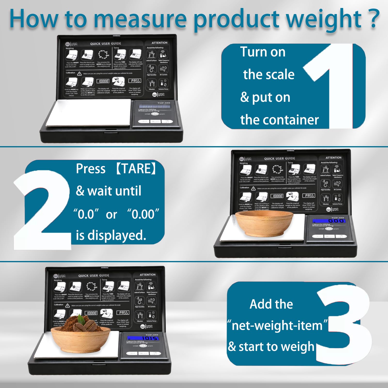 Uso versátil de Weigh Gram para joyas y objetos pequeños con mediciones precisas