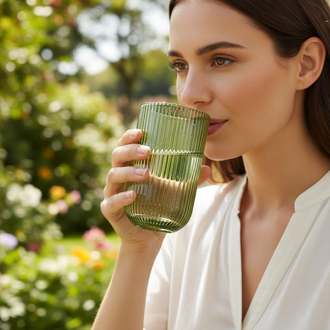 Vasos altos WeirdUncle origami verde con ribete acanalado y estilo elegante