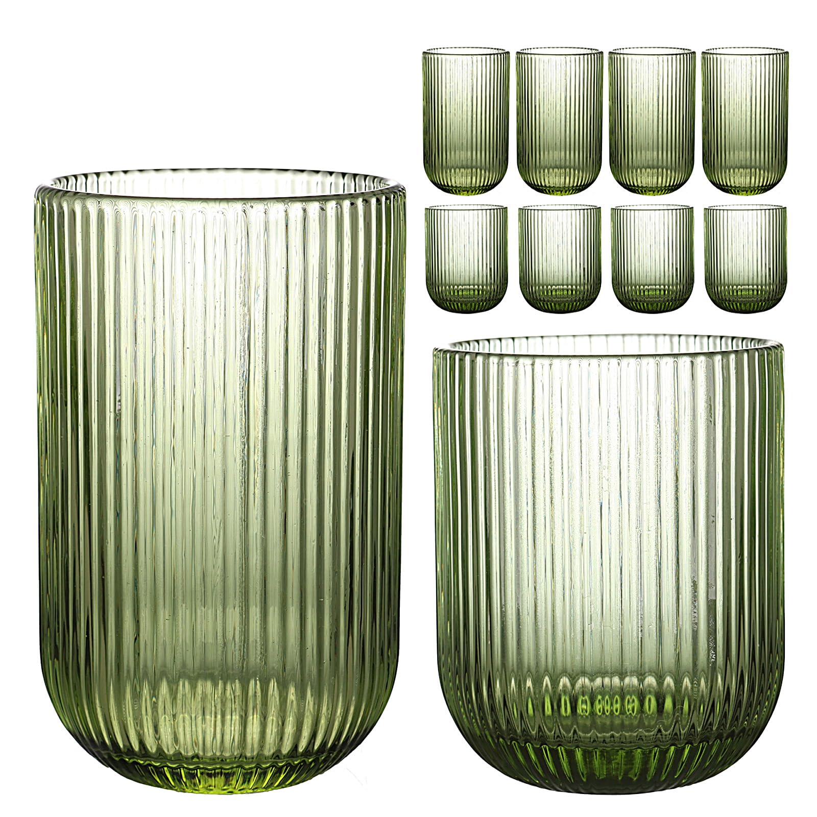 Vasos altos WeirdUncle acanalados verde para bebidas variadas