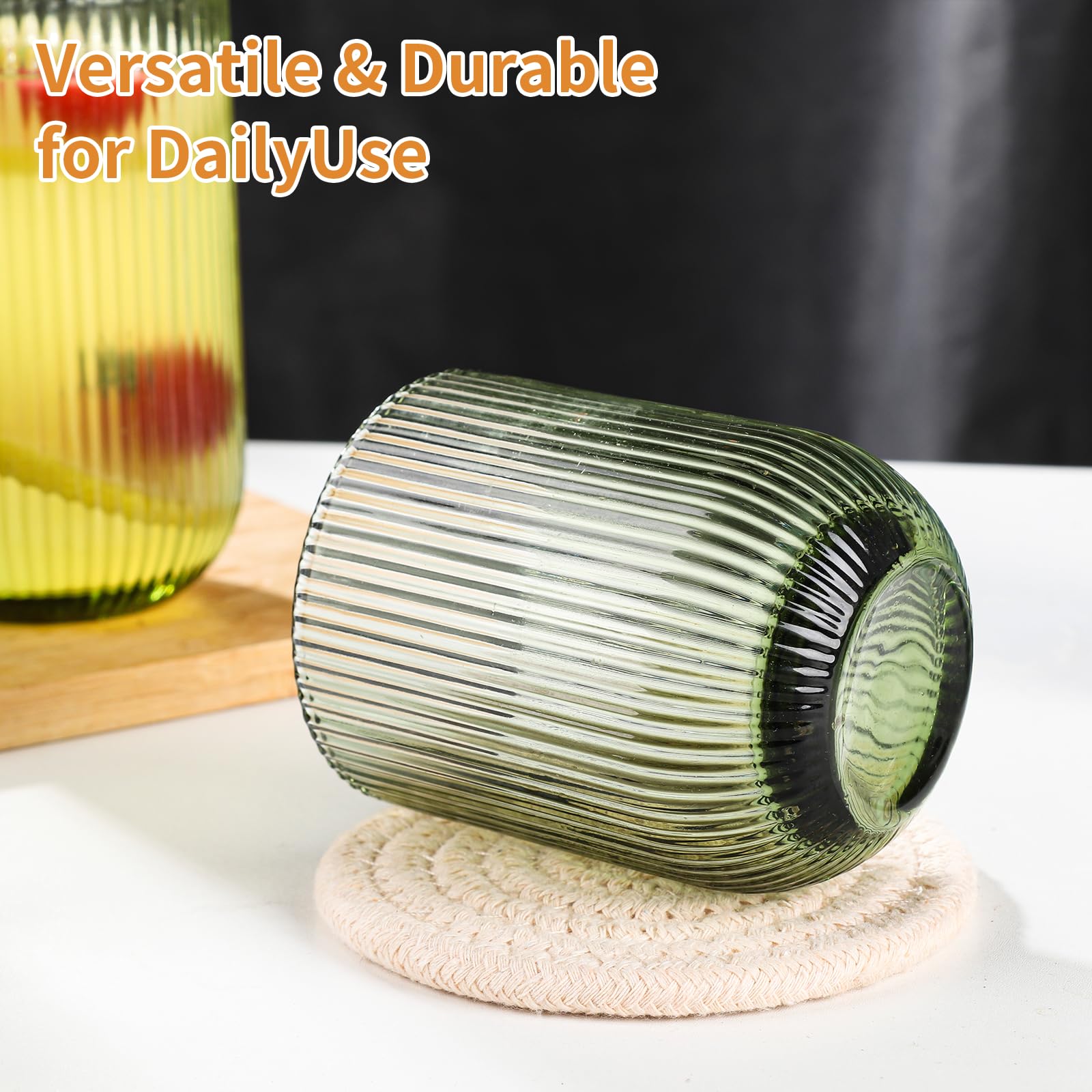 Vasos bajos WeirdUncle acanalados verde de 9 oz perfectos para cócteles