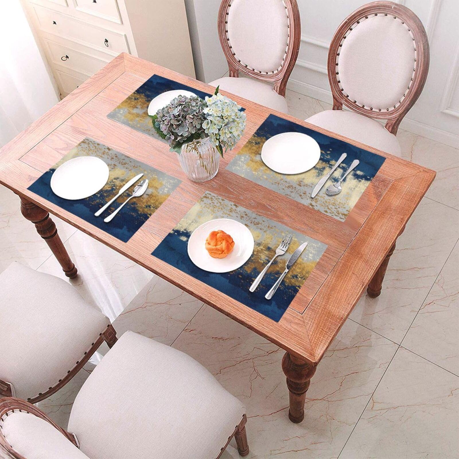 Weiscode mantel decorativo salpicado azul marino dorado para mesa de comedor