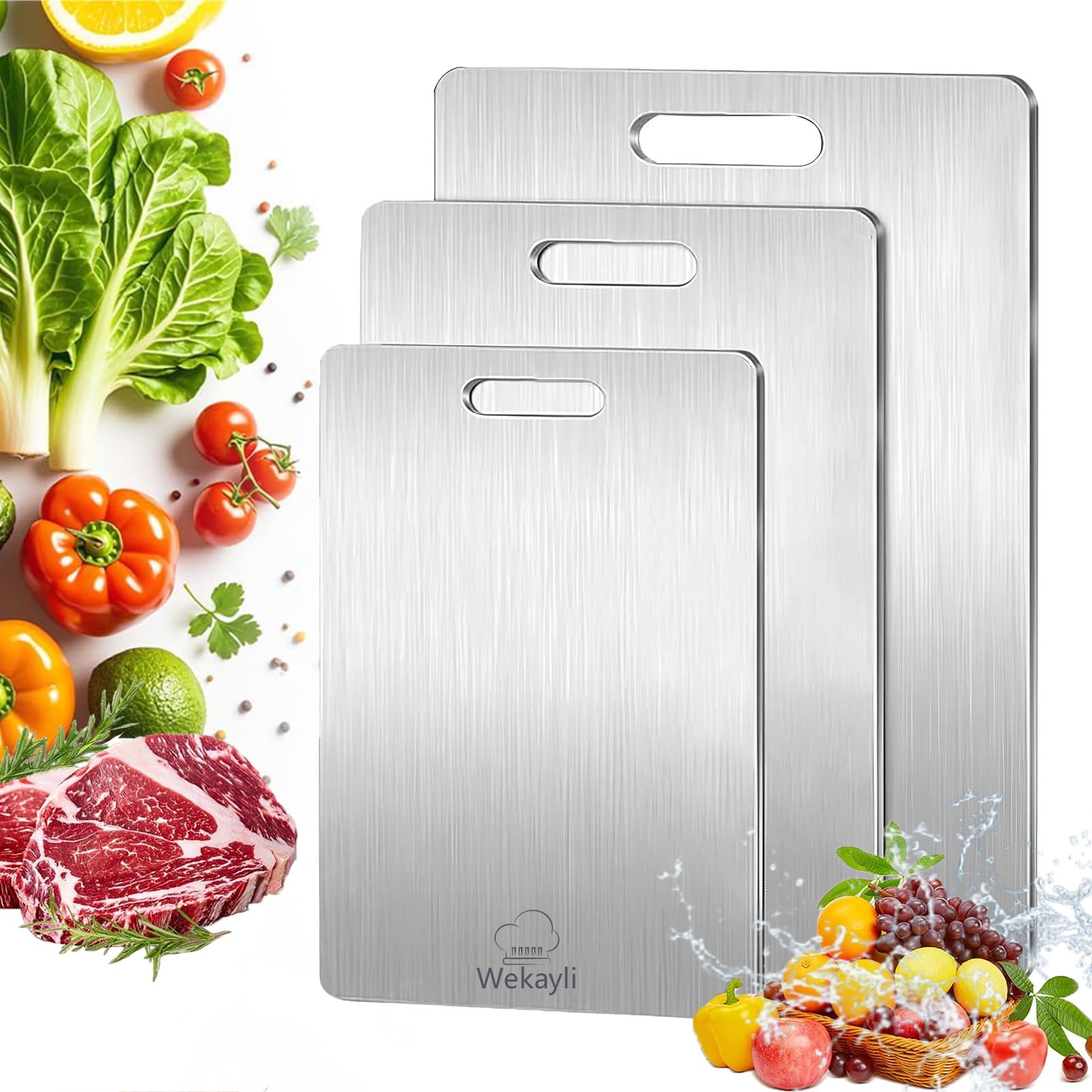 Wekayli tabla de corte grande en acero inoxidable para carnes y verduras