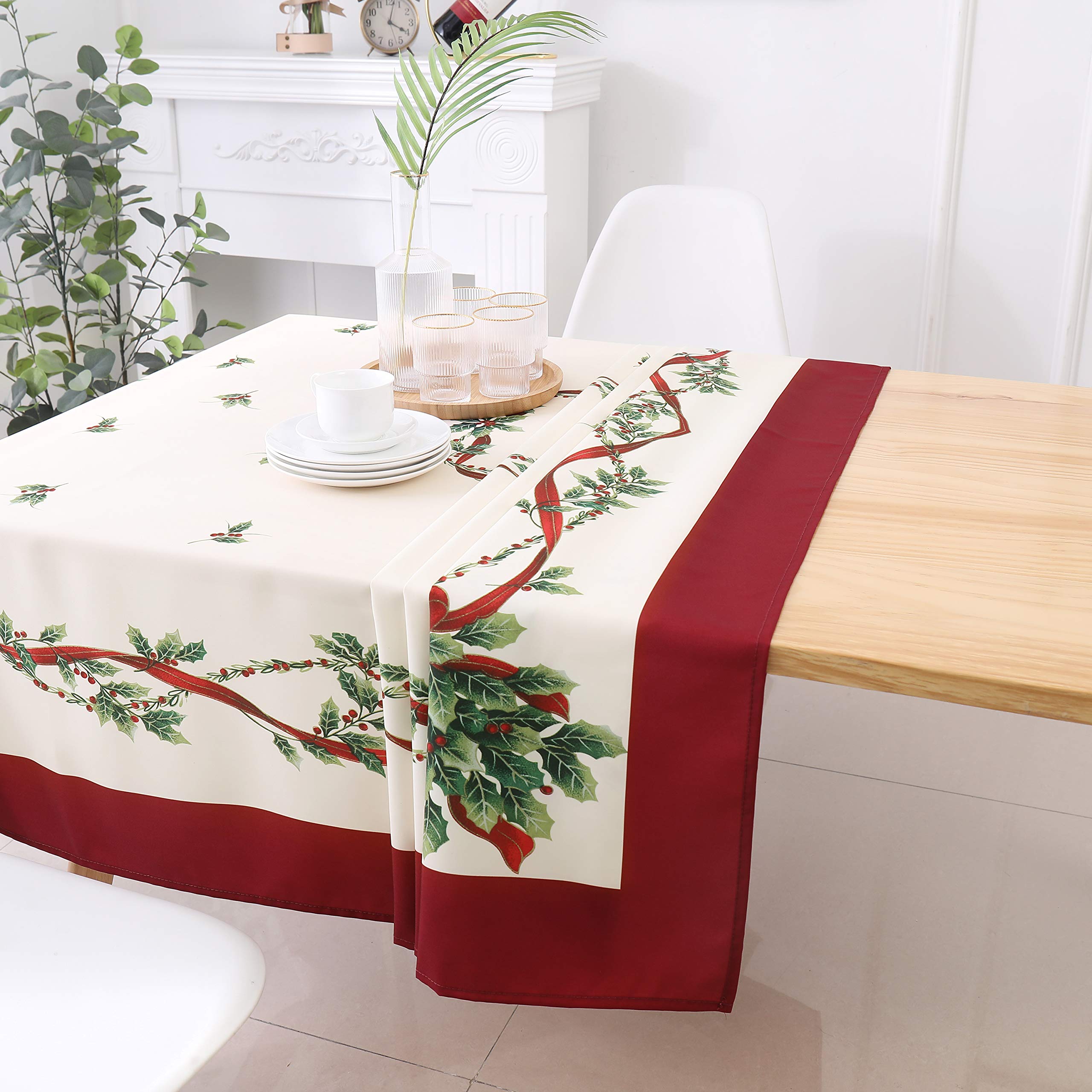 Mantel Wekwch hojas navideñas reverso, textura antideslizante para comidas.