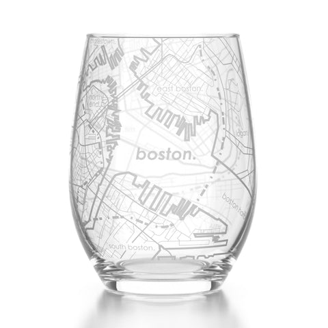 Well Told vaso con mapa de Boston grabado, ideal para conmemorar viajes y lugares favoritos.