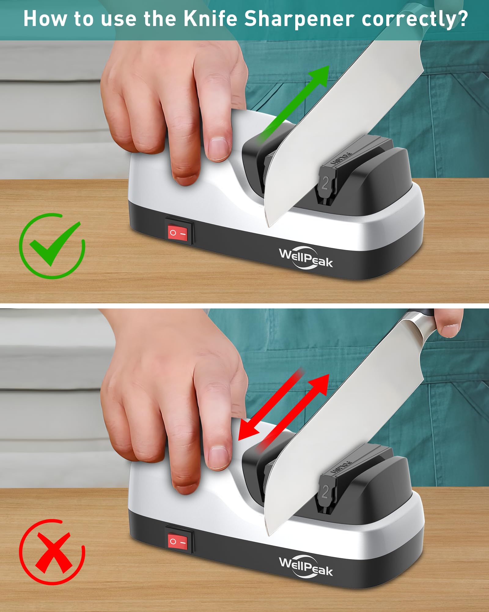 WELLPEAK sirve para cuchillos de chef y Santoku, manteniendo el filo.