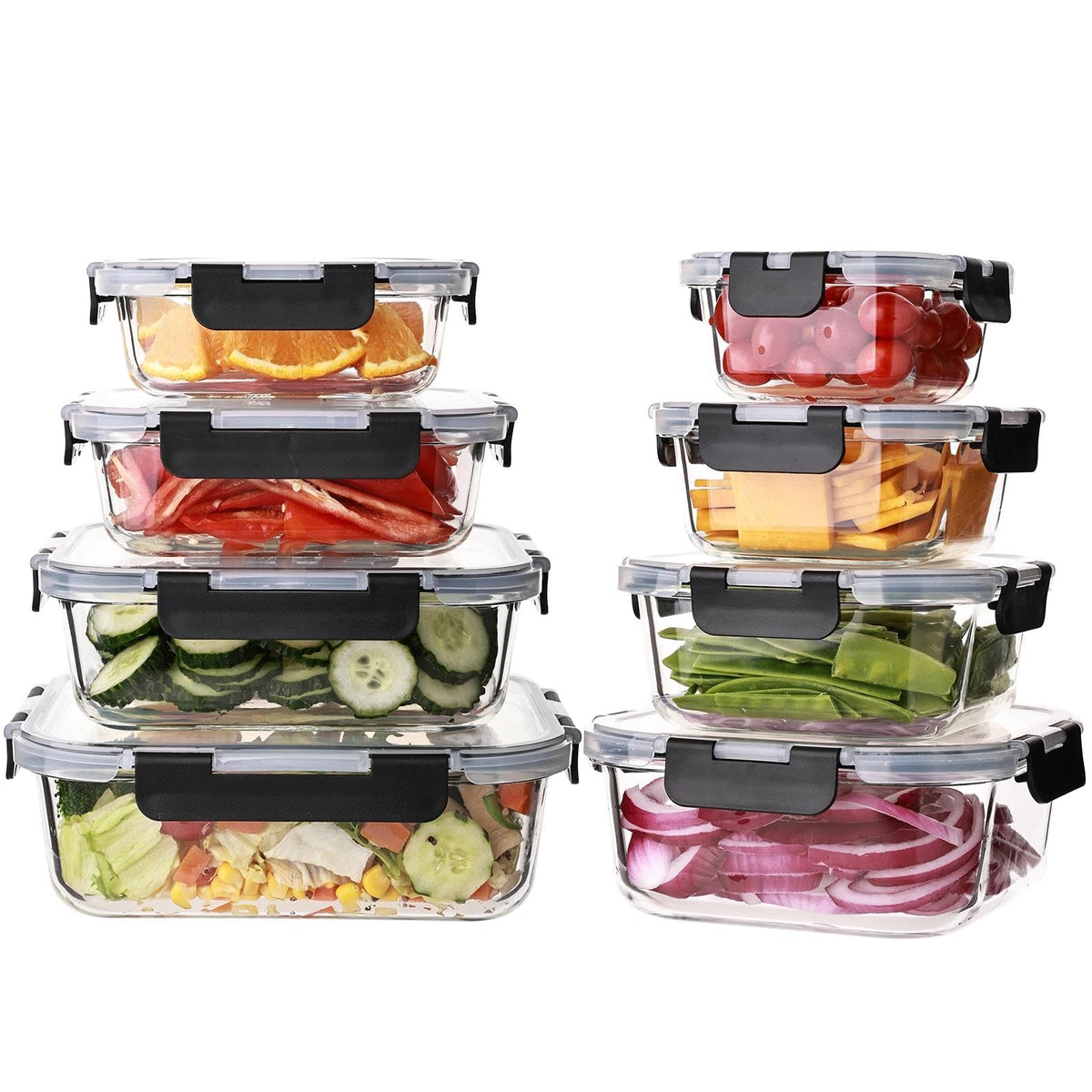 Conjunto Wells de 8 contenedores de vidrio para comidas, ideal para planificar almuerzos.