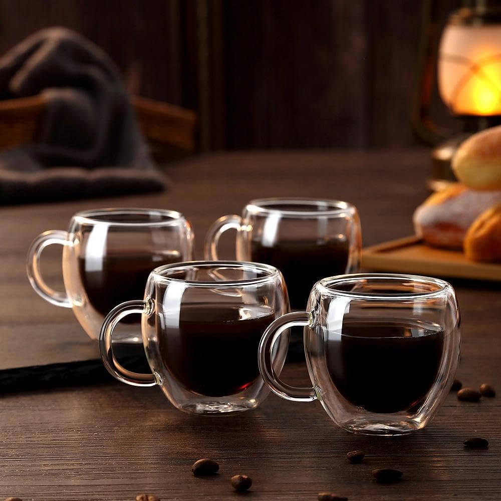 Vaso espresso Wells de vidrio doble, apto para microondas.