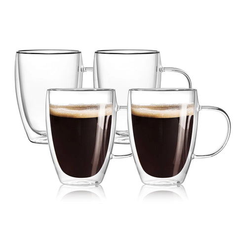Vaso Wells café con doble pared y asa, mantiene la temperatura sin quemar la mano.