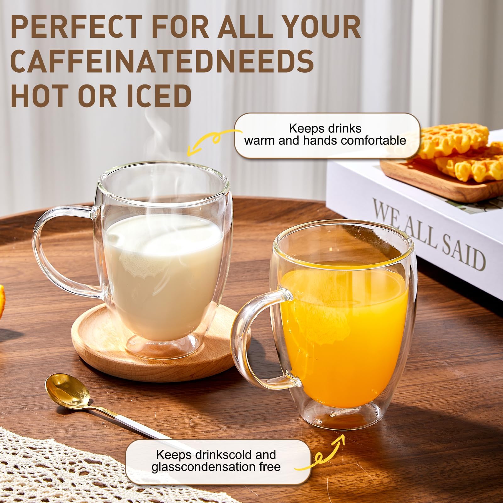 Vaso Wells latte con doble pared y asa, ideal para cappuccino.