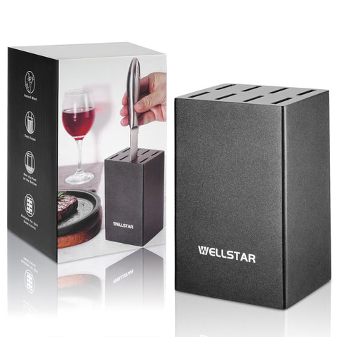 Wellstar bloque cuchillos madera negro con 8 ranuras para cuchillos de 5 pulgadas.