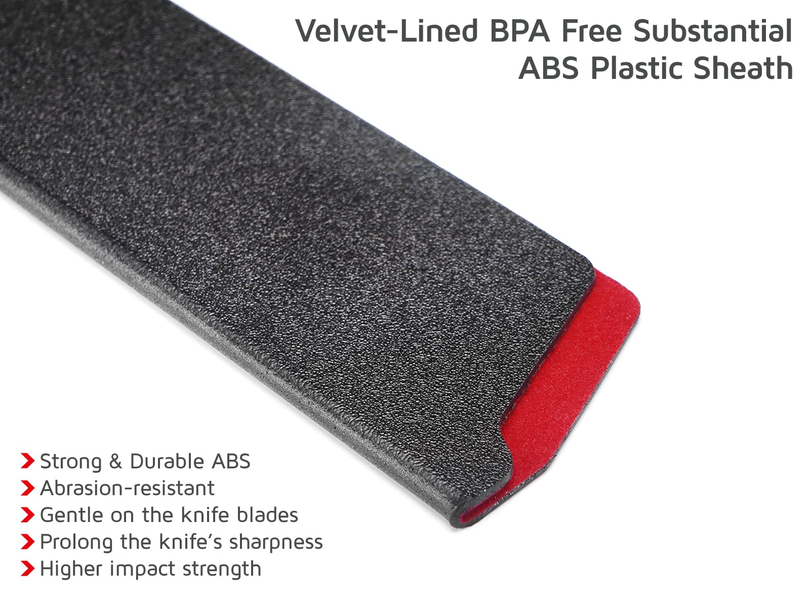 Guardacuchillo de ABS sin BPA para protección duradera.