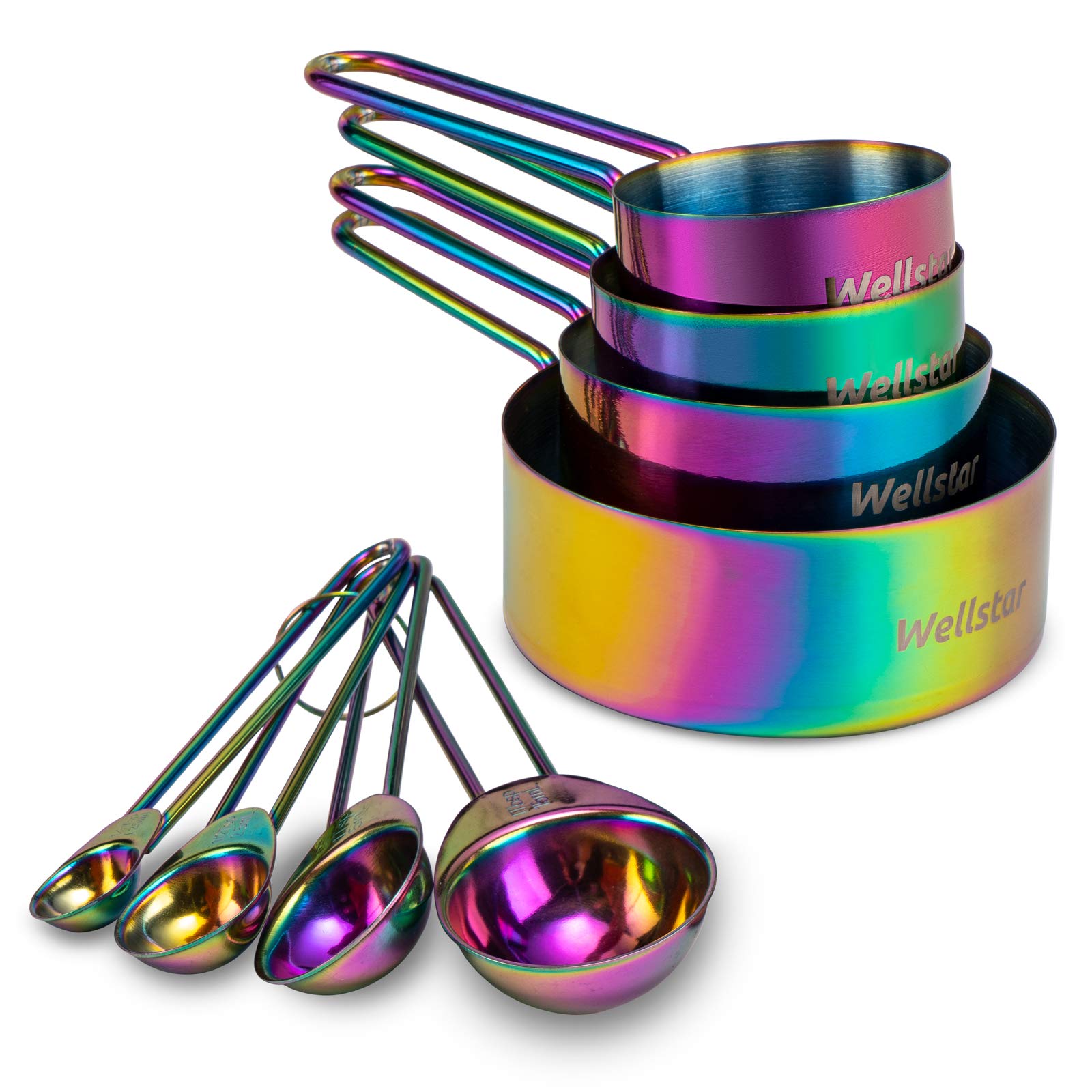 WELLSTAR medidores arcoiris titanio: conjunto de 8 piezas para medir con precisión en la cocina.