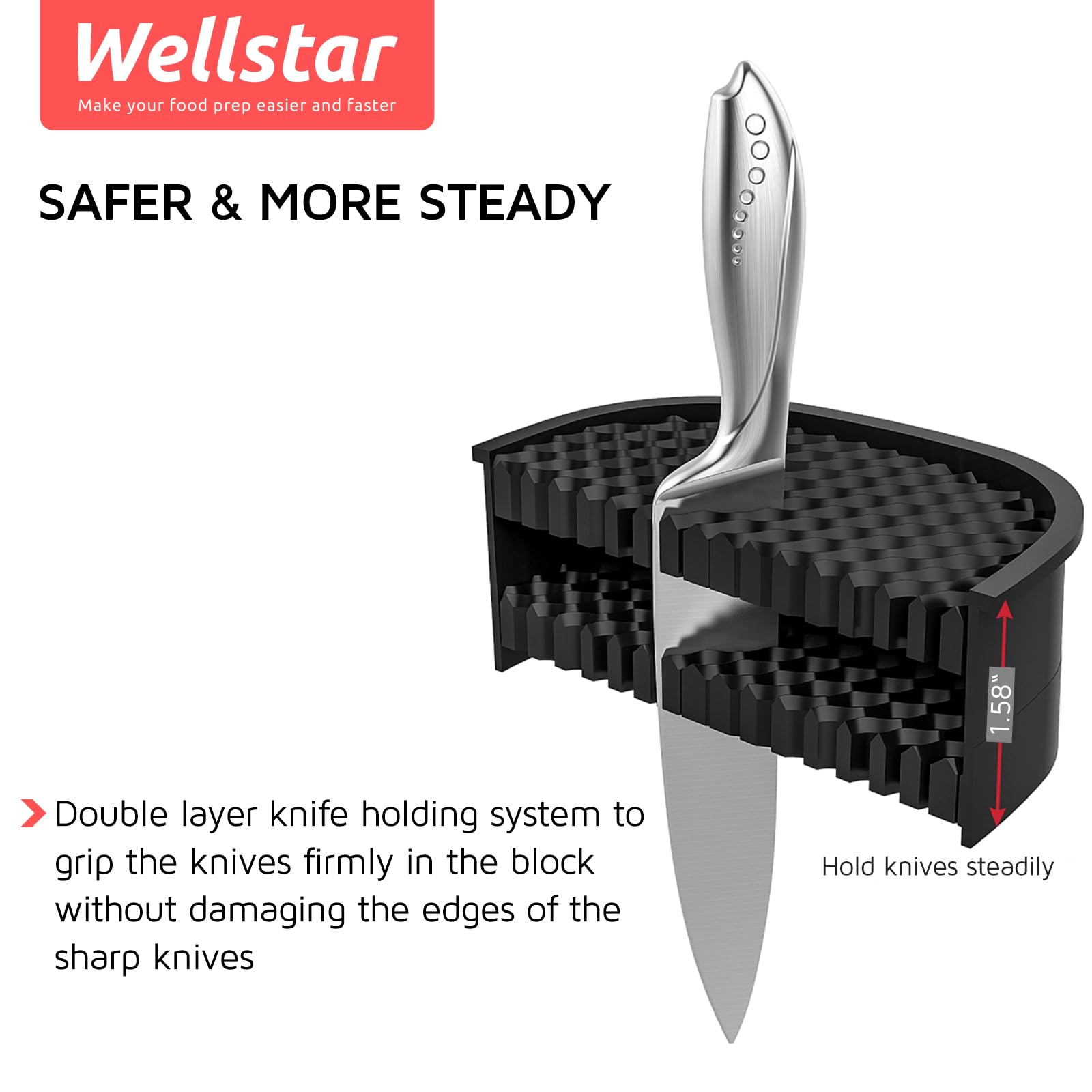 WELLSTAR portacuchillos, sistema de sujeción doble evita raspaduras y mantiene los filos separados para mayor protección