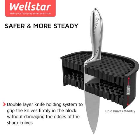 WELLSTAR portacuchillos, sistema de sujeción doble evita raspaduras y mantiene los filos separados para mayor protección