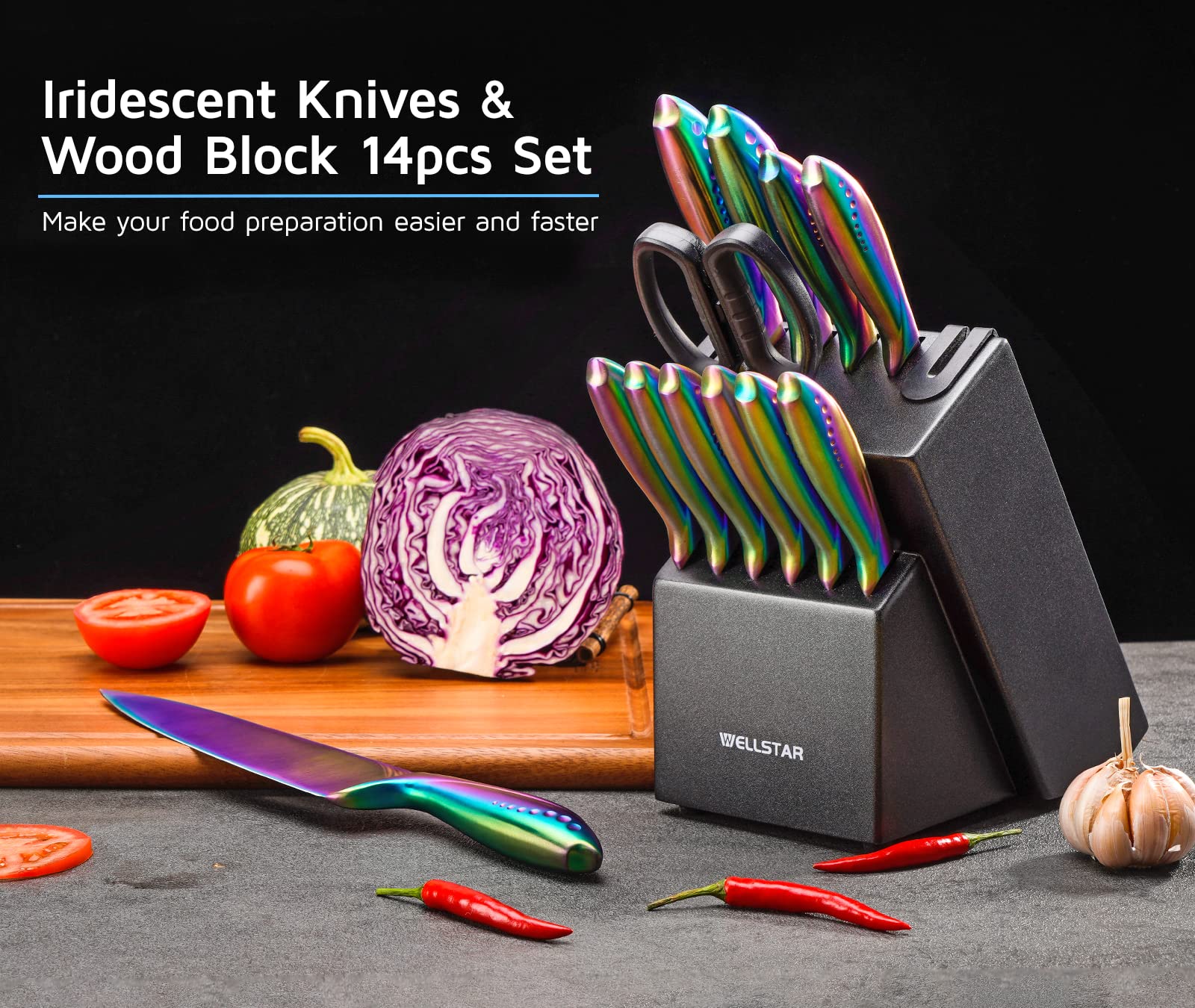 Cuchillo chef 8 pulgadas WELLSTAR Rainbow con filo preciso para cortes suaves