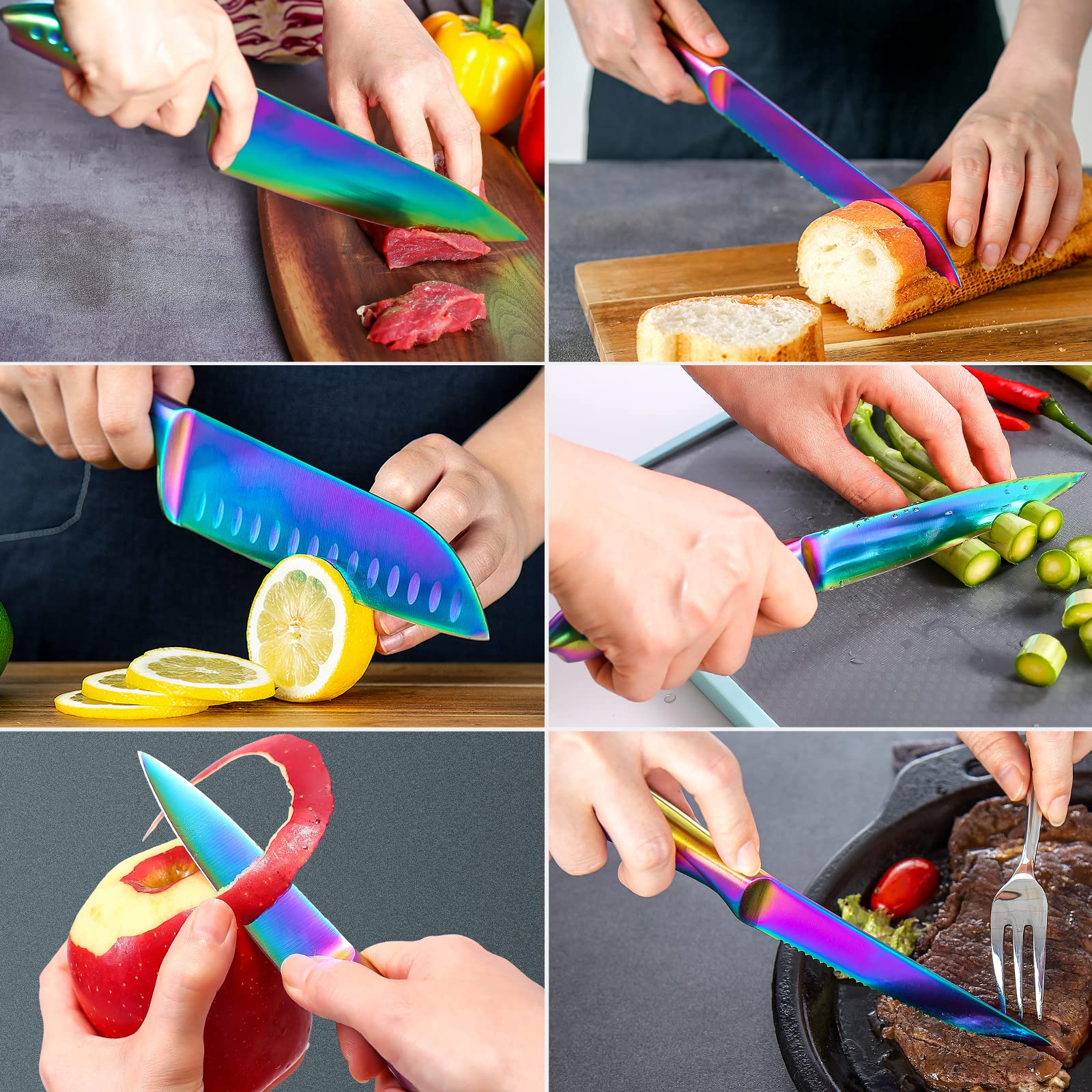 Cuchillo Santoku 7 pulgadas WELLSTAR Rainbow, versátil para carne y verduras